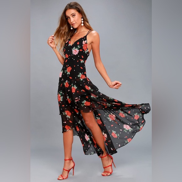 Lulus Dresses & Skirts - Lulu’s California Sunset Black Floral Print High-Low Dress XL